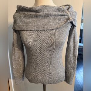 White House Black Market Charcoal/Gray/Silver Off-Shoulder Sweater
